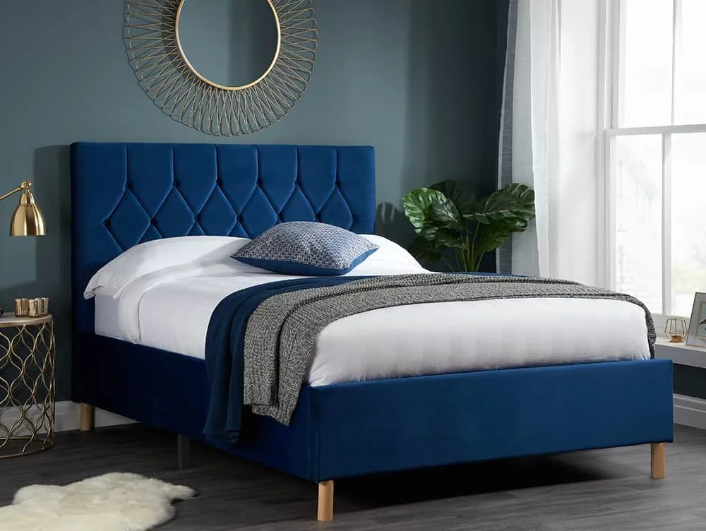 Birlea Furniture & Beds Birlea Loxley 4ft6 Double Midnight Blue Fabric Bed Frame