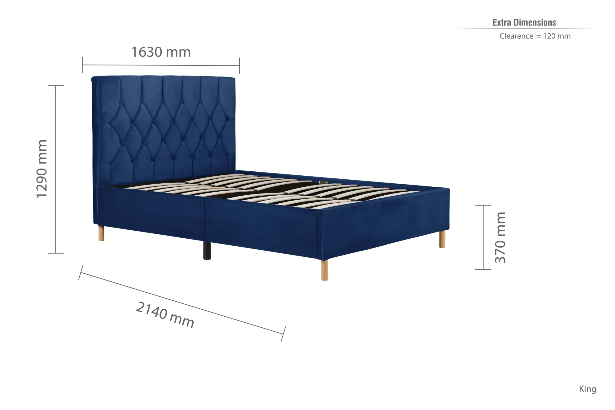 Birlea Furniture & Beds Birlea Loxley 5ft King Size Midnight Blue Fabric Bed Frame