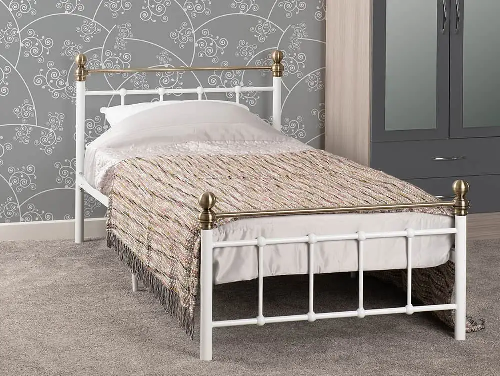 Seconique Seconique Marlborough 3ft Single White and Brass Metal Bed Frame