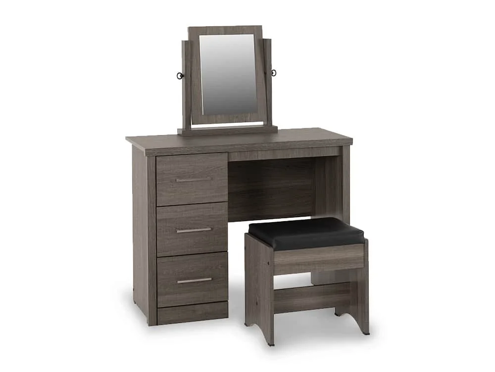 Seconique Seconique Lisbon Black Wood Grain 3 Drawer Dressing Table Set with Mirror