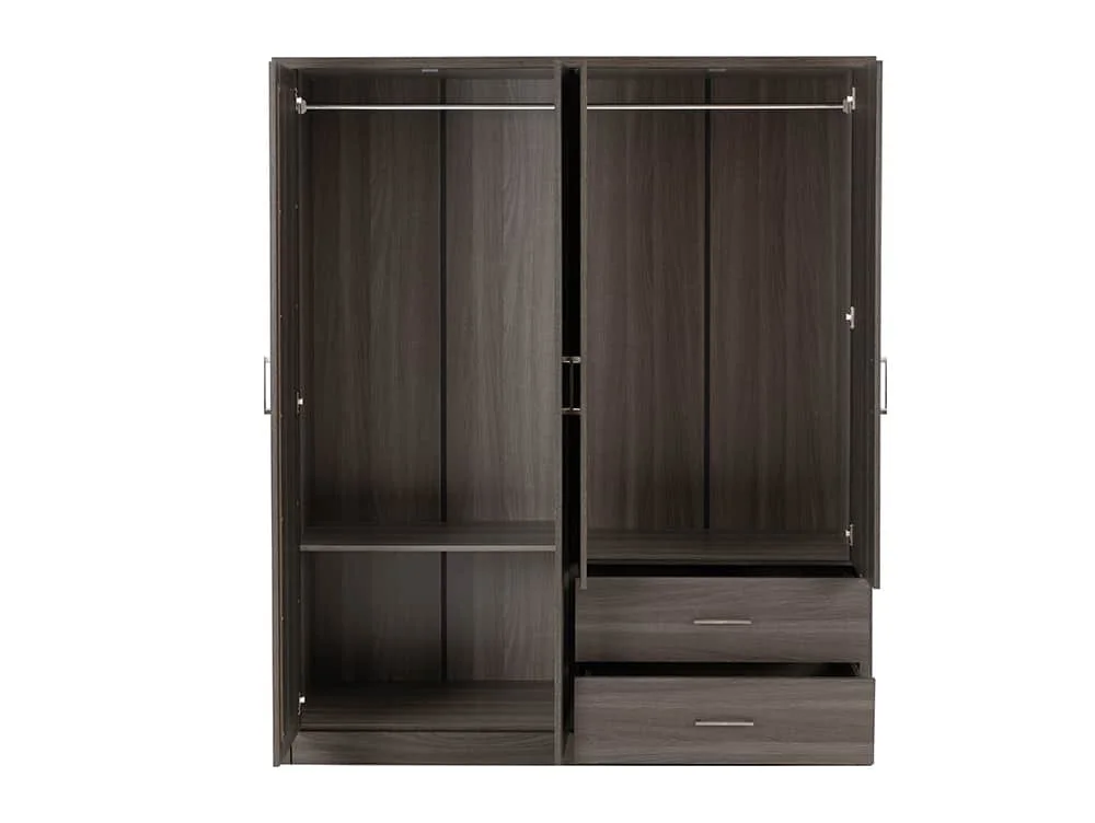 Seconique Seconique Lisbon Black Wood Grain 4 Door 2 Drawer Mirrored Wardrobe