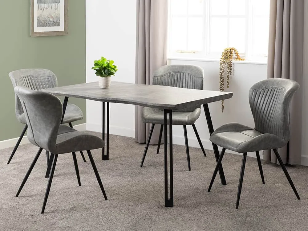 Seconique Seconique Quebec Wave Concrete Effect Dining Table and 4 Grey Chair Set