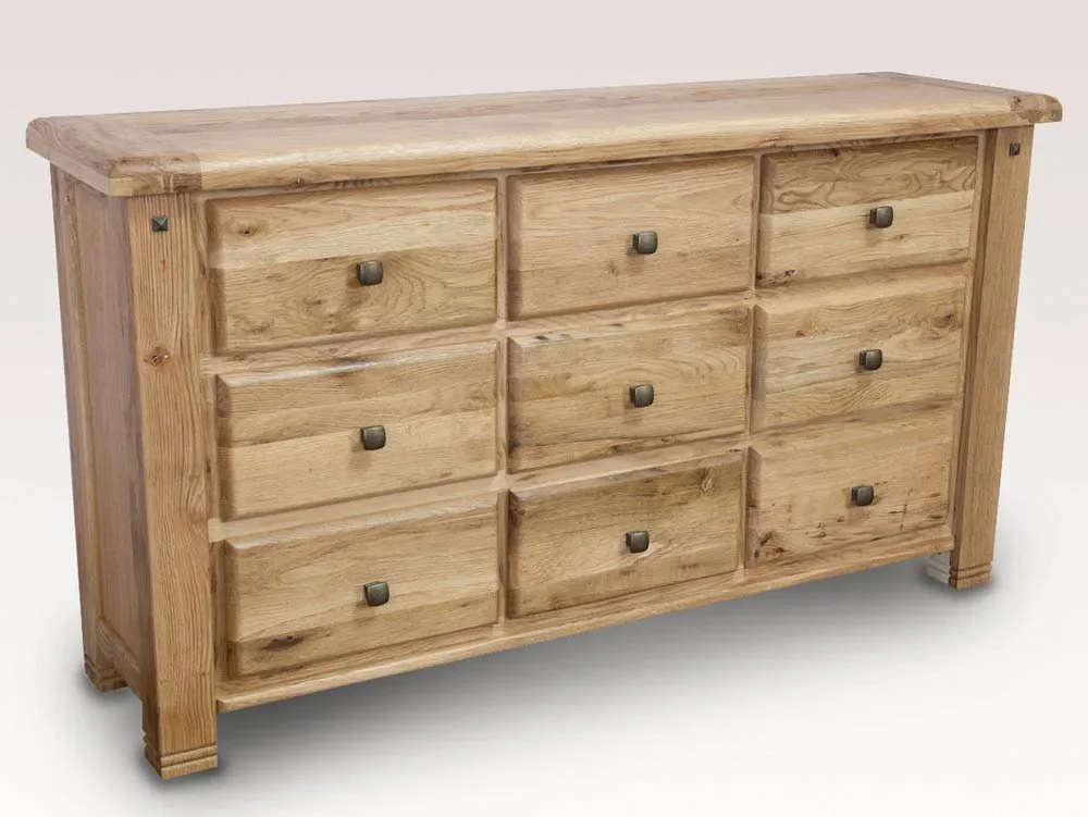 ASC Clearance - ASC Balmoral 9 Drawer Oak Wooden Chest of Drawers (Assembled)