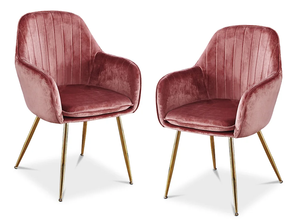 LPD LPD Lara Set of 2 Vintage Pink Velvet and Gold Dining Chairs