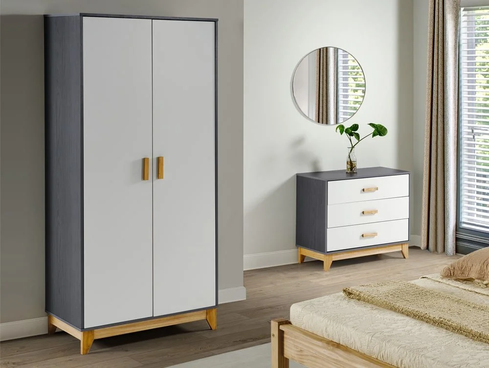 Seconique Seconique Cleveland Grey and White 2 Door Double Wardrobe