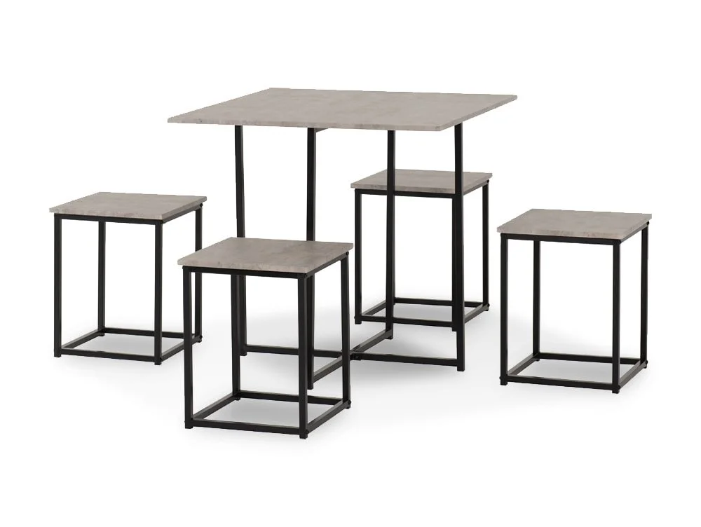 Seconique Seconique Kent Stowaway Stone Effect and Black Dining Table and 4 Stools