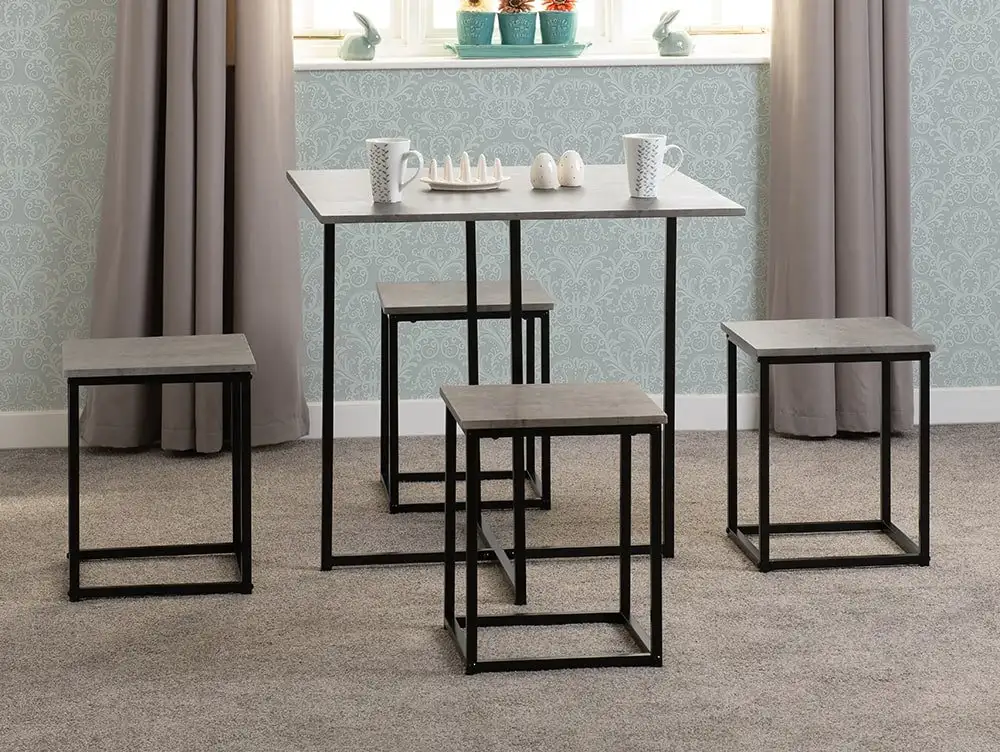 Seconique Seconique Kent Stowaway Stone Effect and Black Dining Table and 4 Stools