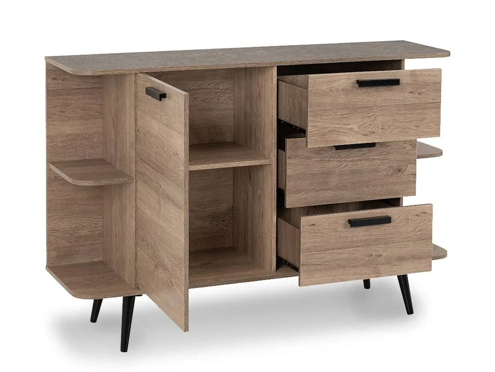 Seconique Seconique Saxton Mid Oak and Concrete Effect 1 Door 3 Drawer Sideboard