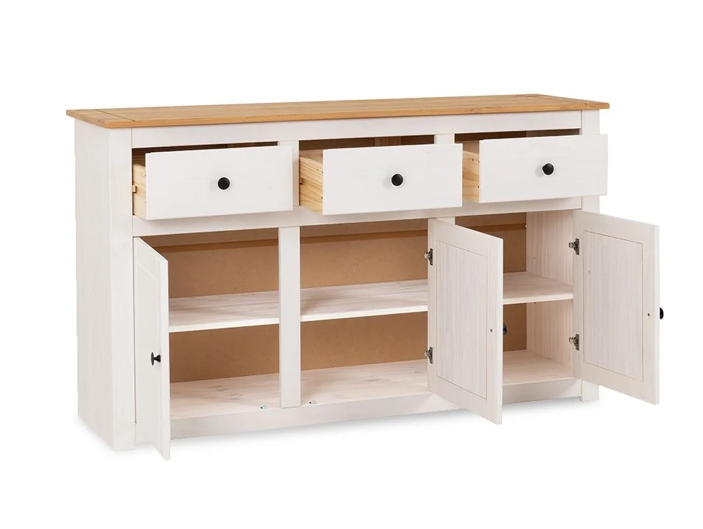 Seconique Seconique Panama White and Waxed Pine 3 Door 3 Drawer Sideboard