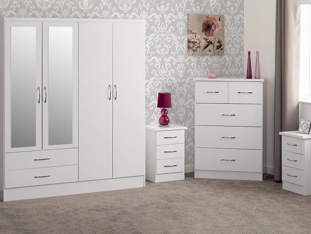 Seconique Seconique Nevada White High Gloss 4 Piece Large Bedroom Furniture Package