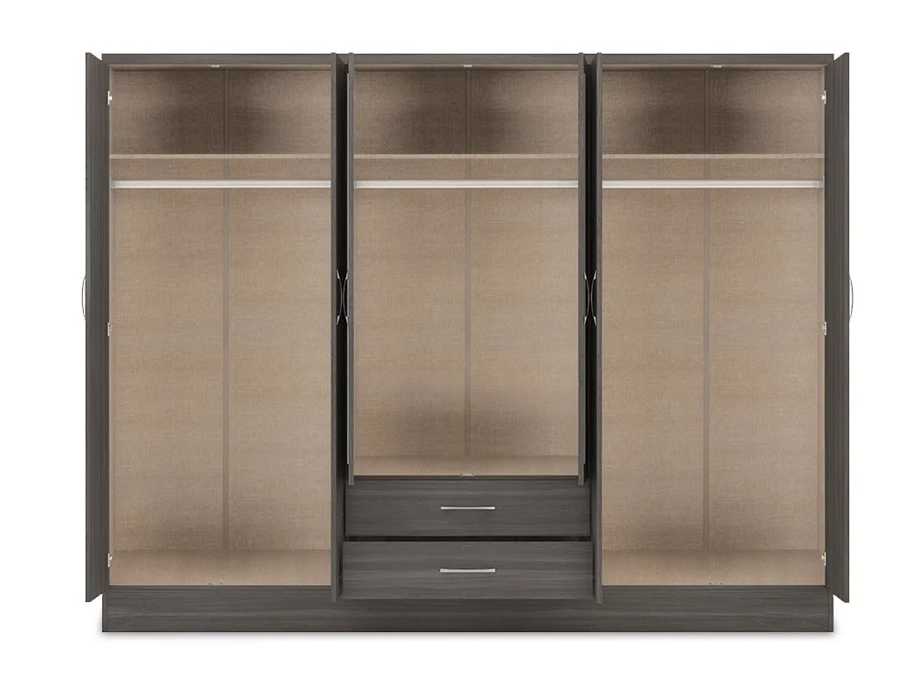 Seconique Seconique Nevada Black 6 Door 2 Drawer Mirrored Wardrobe