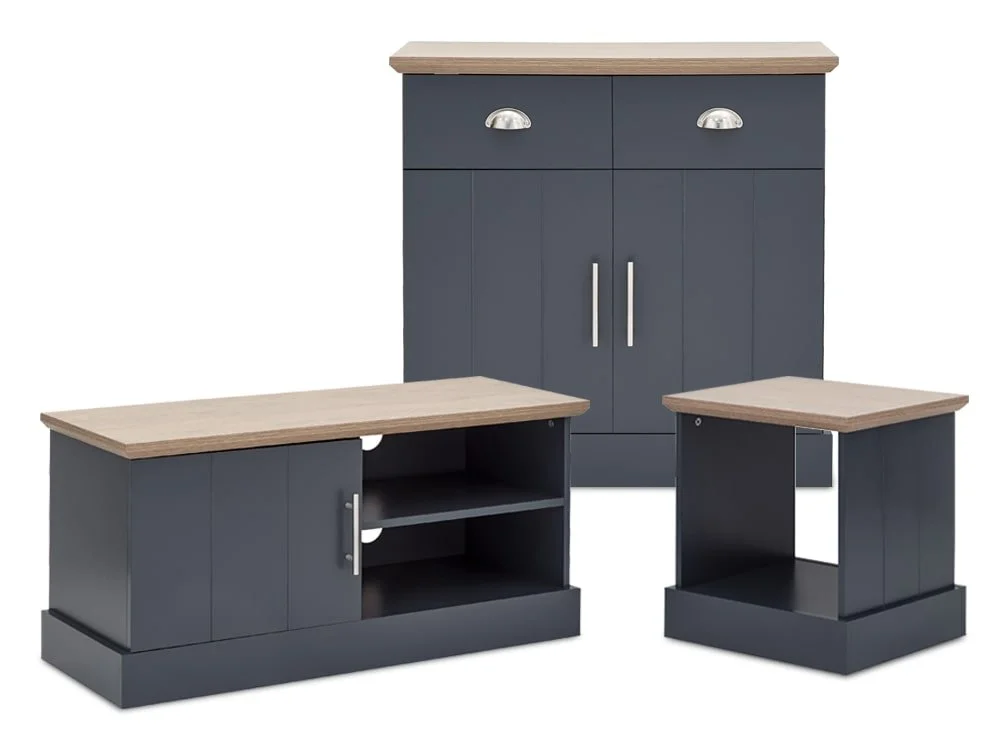 GFW GFW Kendal Slate Blue and Oak 3 Piece Living Room Furniture Set