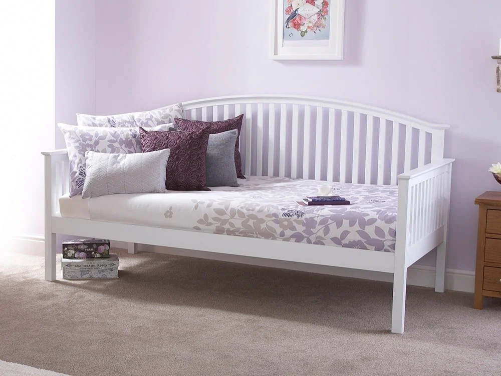 GFW GFW Madrid 3ft Single White Wooden Day Bed with Guest Bed Frame