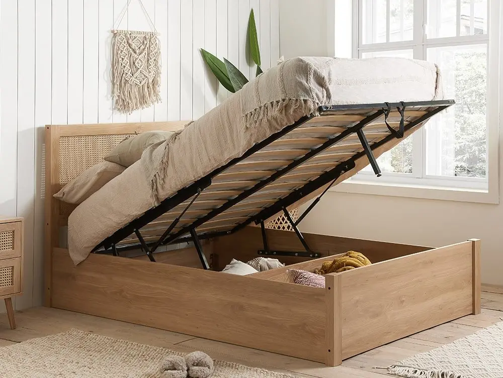 Birlea Furniture & Beds Birlea Croxley 5ft King Size Rattan and Oak Wooden Ottoman Bed Frame