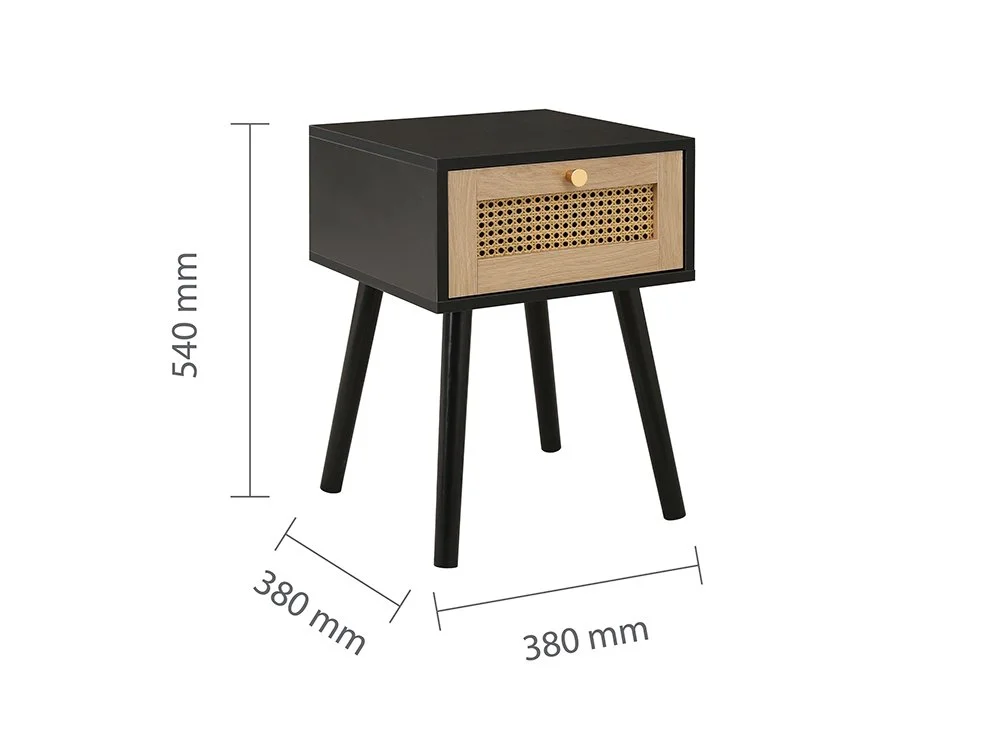 Birlea Birlea Croxley Rattan and Black 1 Drawer Bedside Table