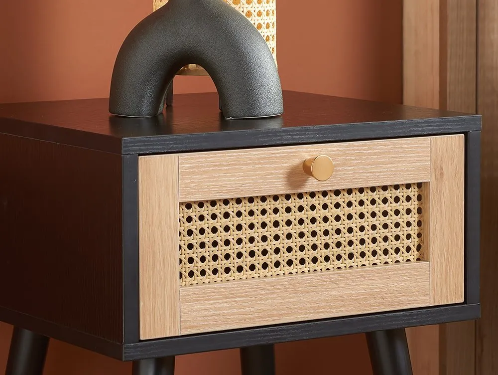 Birlea Birlea Croxley Rattan and Black 1 Drawer Bedside Table