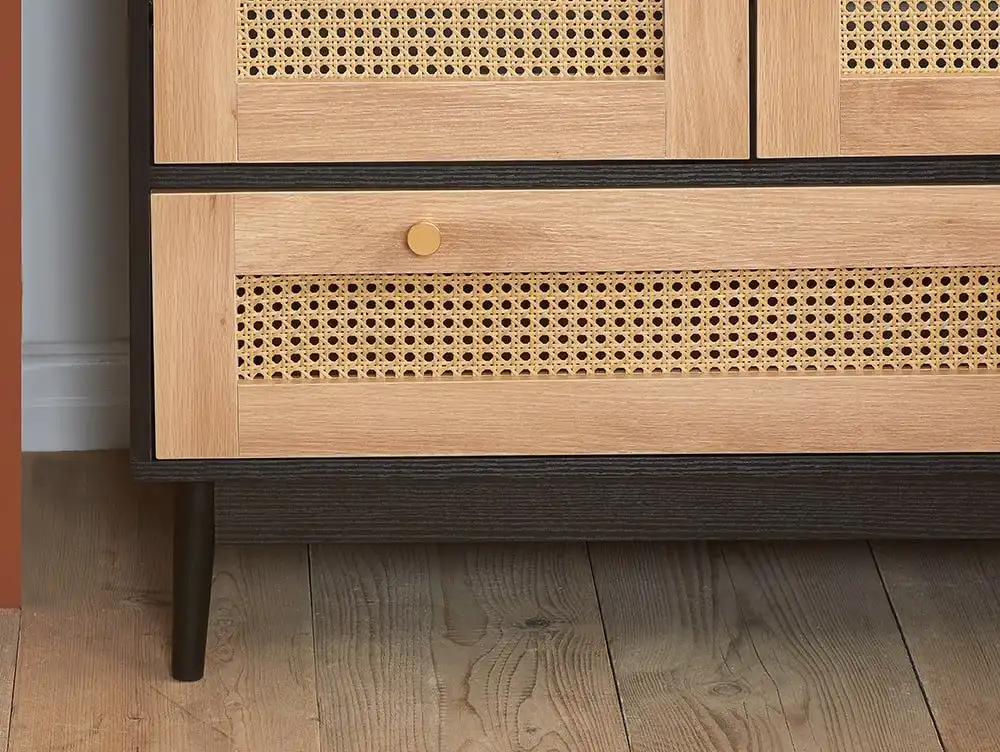 Birlea Birlea Croxley Rattan and Black 2 Door 1 Drawer Wardrobe