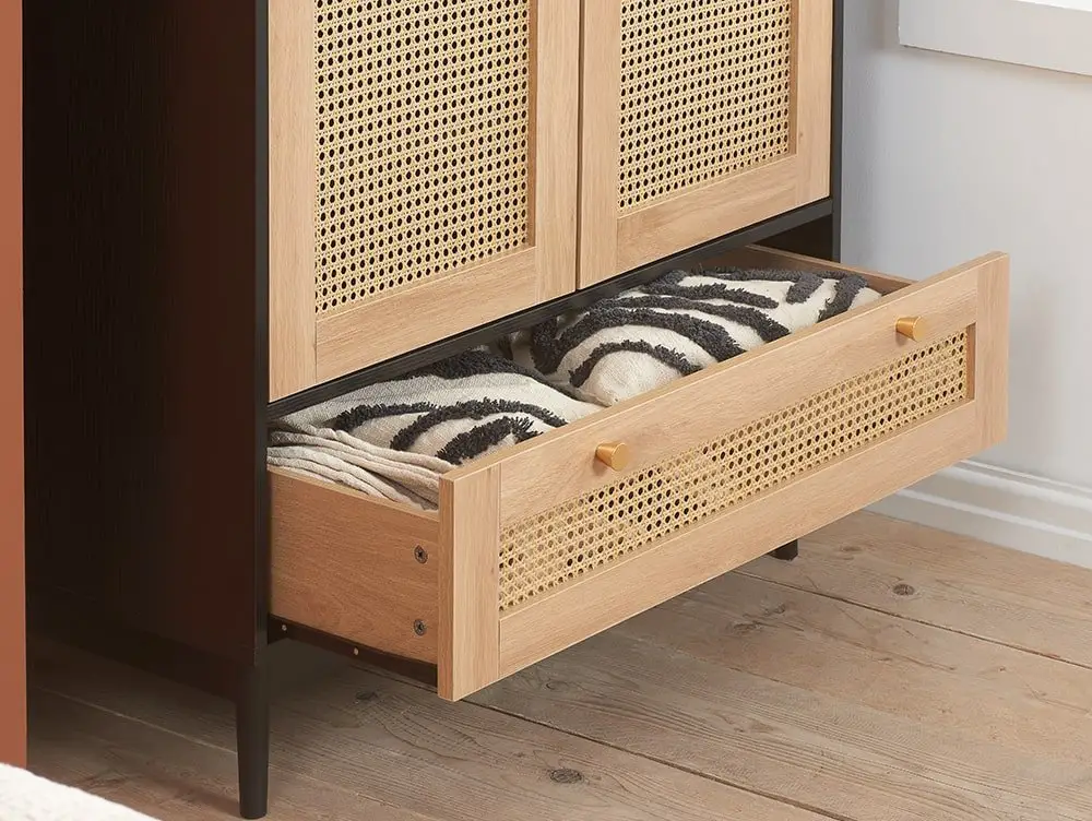 Birlea Birlea Croxley Rattan and Black 2 Door 1 Drawer Wardrobe