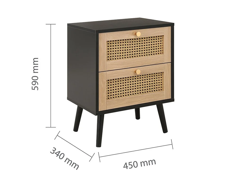 Birlea Birlea Croxley Rattan and Black 2 Drawer Bedside Table