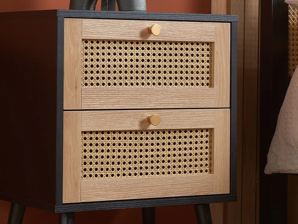 Birlea Birlea Croxley Rattan and Black 2 Drawer Bedside Table