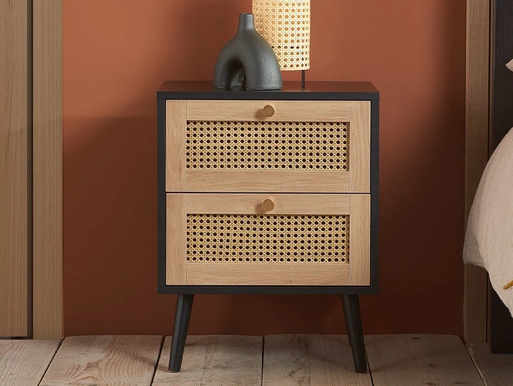 Birlea Birlea Croxley Rattan and Black 2 Drawer Bedside Table