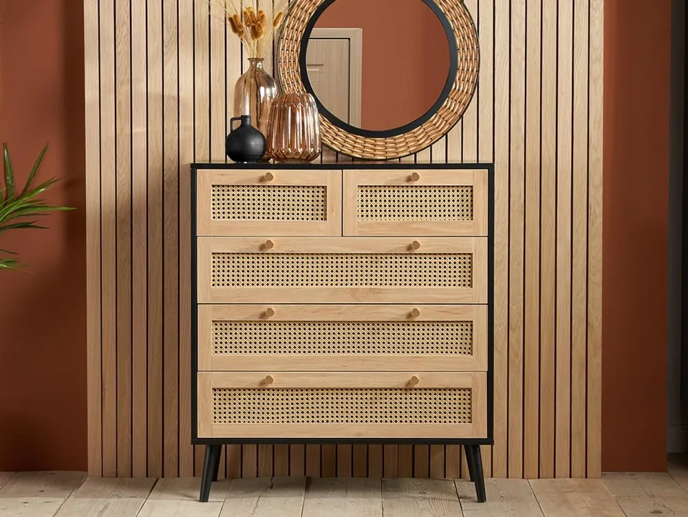 Birlea Furniture & Beds Birlea Croxley Rattan and Black 3+2 Drawer Chest of Drawers