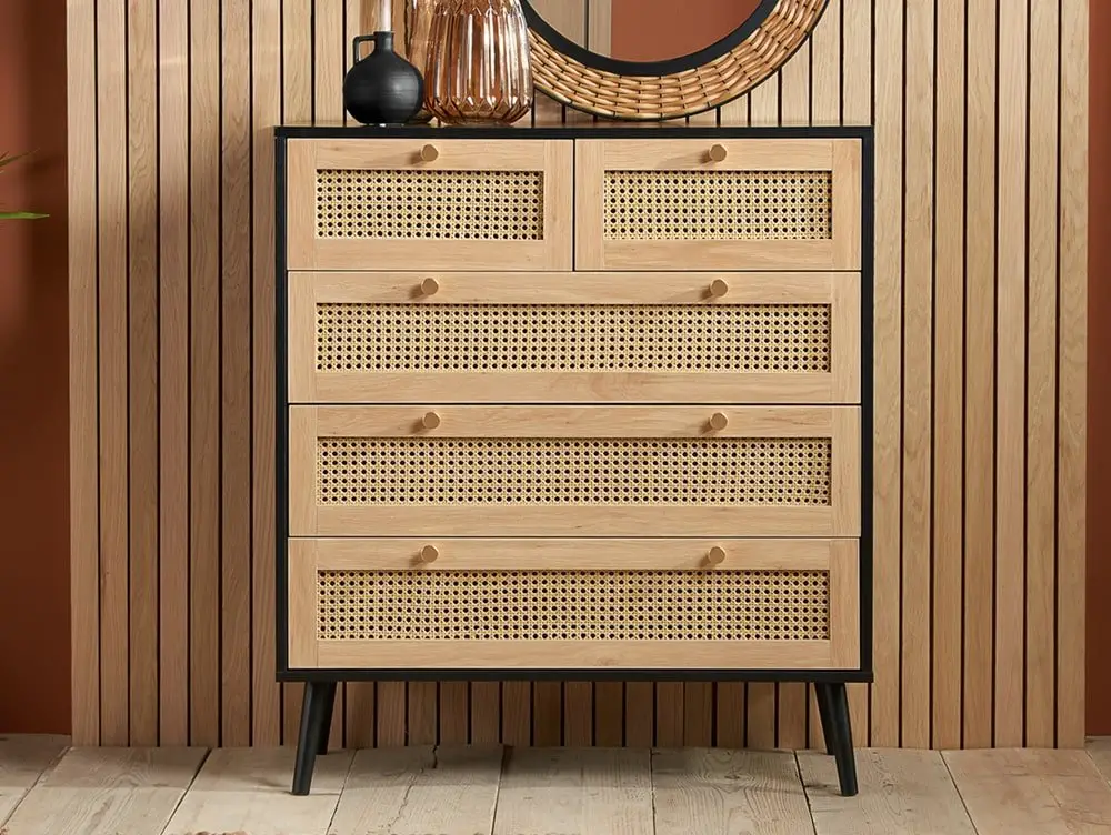 Birlea Furniture & Beds Birlea Croxley Rattan and Black 3+2 Drawer Chest of Drawers