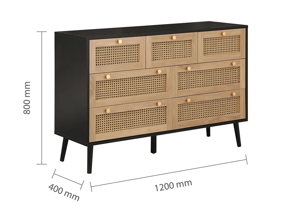 Birlea Birlea Croxley Rattan and Black 7 Drawer Chest of Drawers
