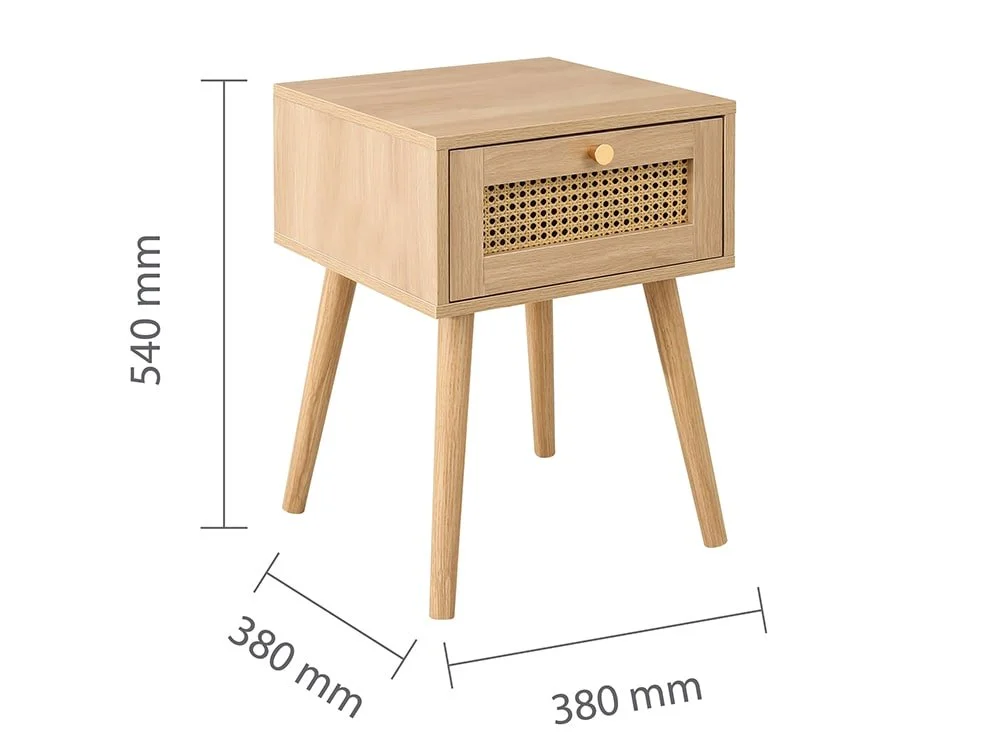 Birlea Birlea Croxley Rattan and Oak 1 Drawer Bedside Table