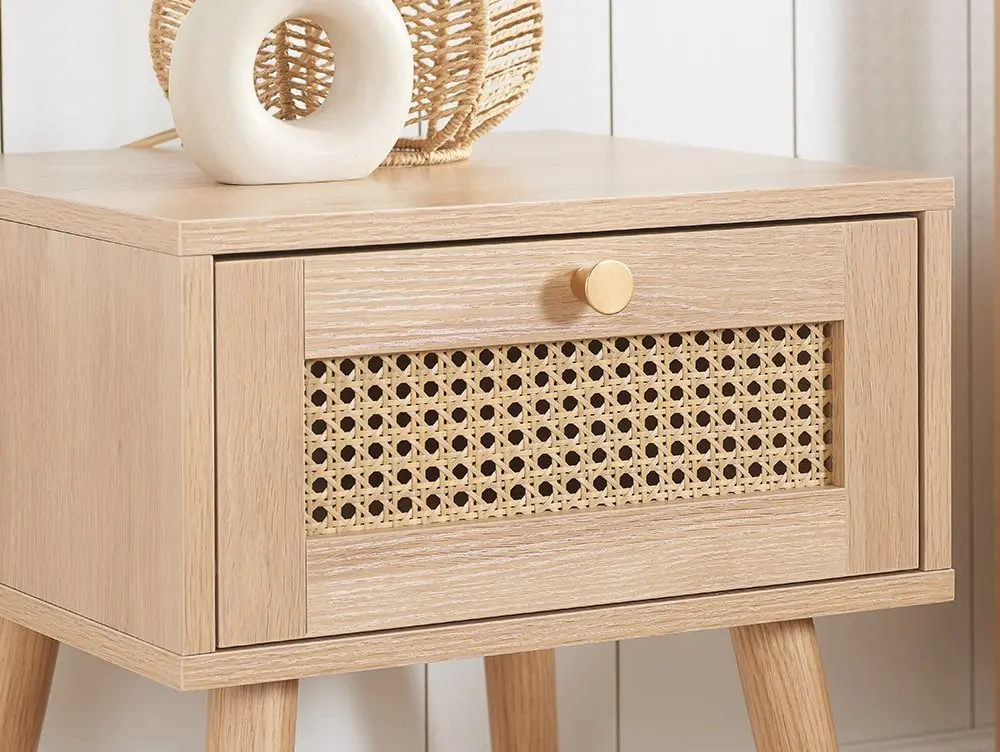 Birlea Birlea Croxley Rattan and Oak 1 Drawer Bedside Table
