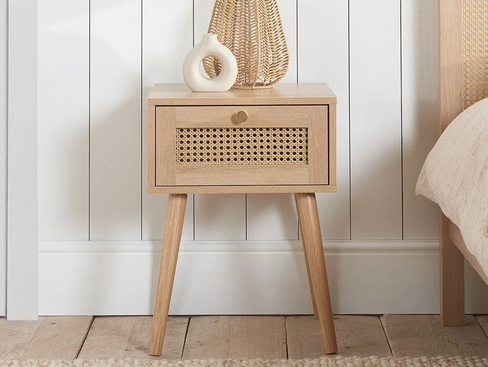Birlea Birlea Croxley Rattan and Oak 1 Drawer Bedside Table