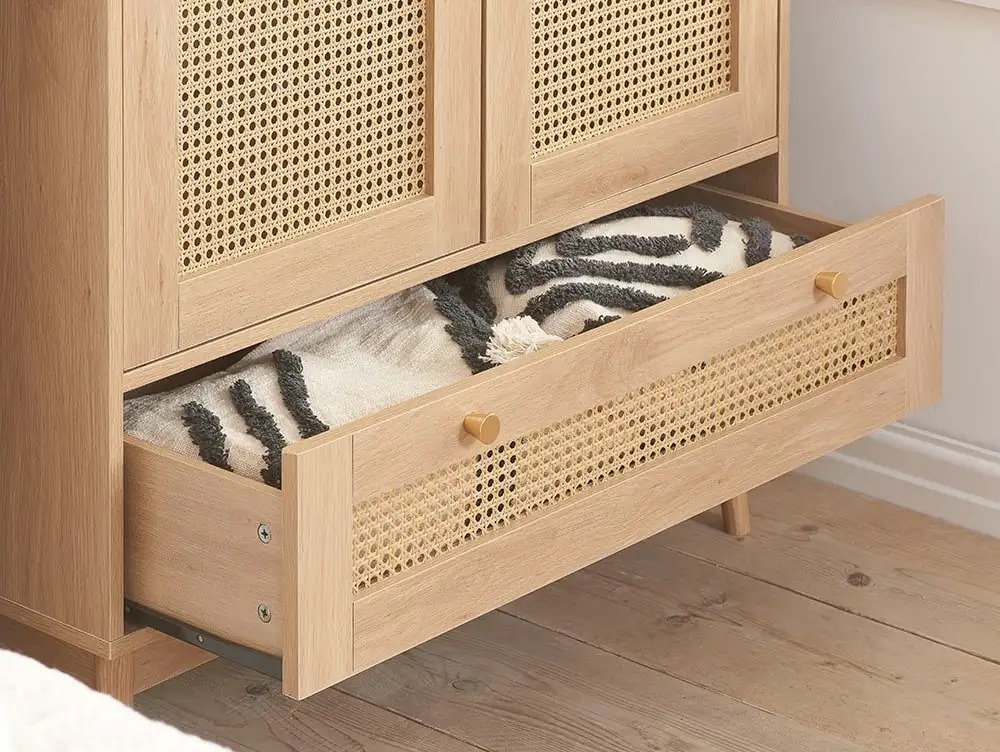 Birlea Birlea Croxley Rattan and Oak 2 Door 1 Drawer Wardrobe