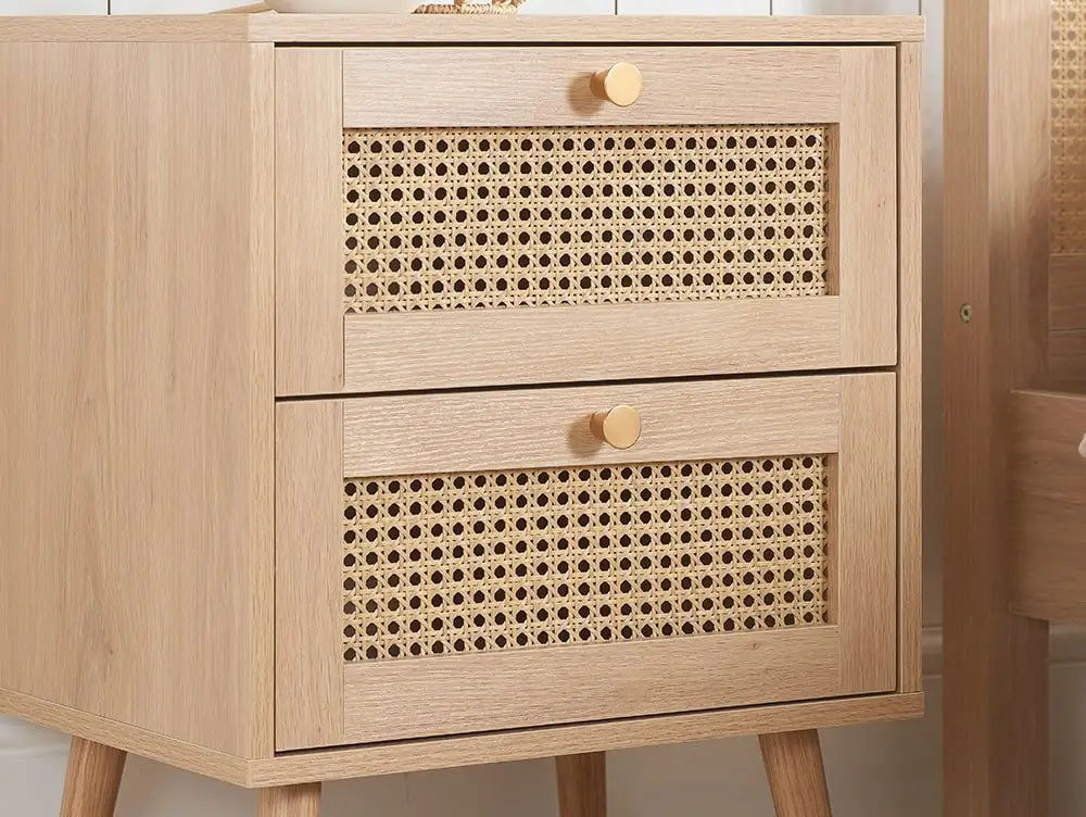 Birlea Birlea Croxley Rattan and Oak 2 Drawer Bedside Table