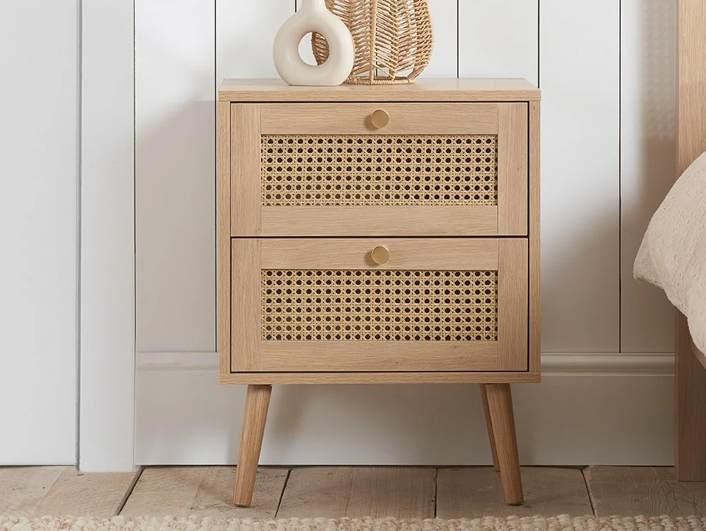 Birlea Furniture & Beds Birlea Croxley Rattan and Oak 2 Drawer Bedside Table