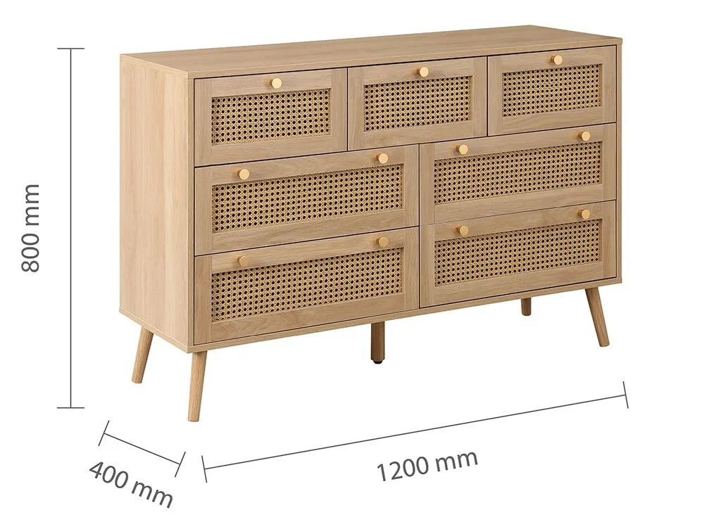 Birlea Birlea Croxley Rattan and Oak 7 Drawer Chest of Drawers