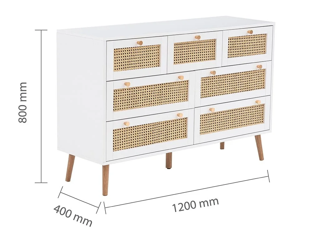 Birlea Furniture & Beds Birlea Croxley Rattan and White 7 Drawer Chest of Drawers