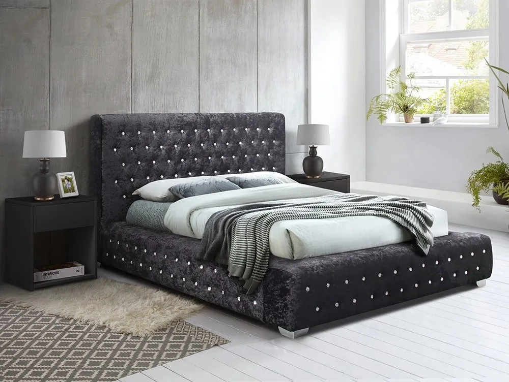 Birlea Furniture & Beds Birlea Grande 5ft King Size Black Crushed Velvet Bed Frame