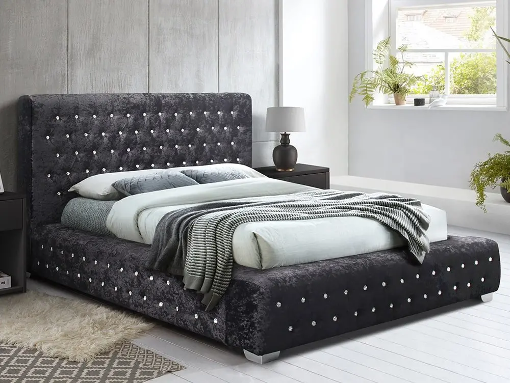 Birlea Furniture & Beds Birlea Grande 5ft King Size Black Crushed Velvet Bed Frame