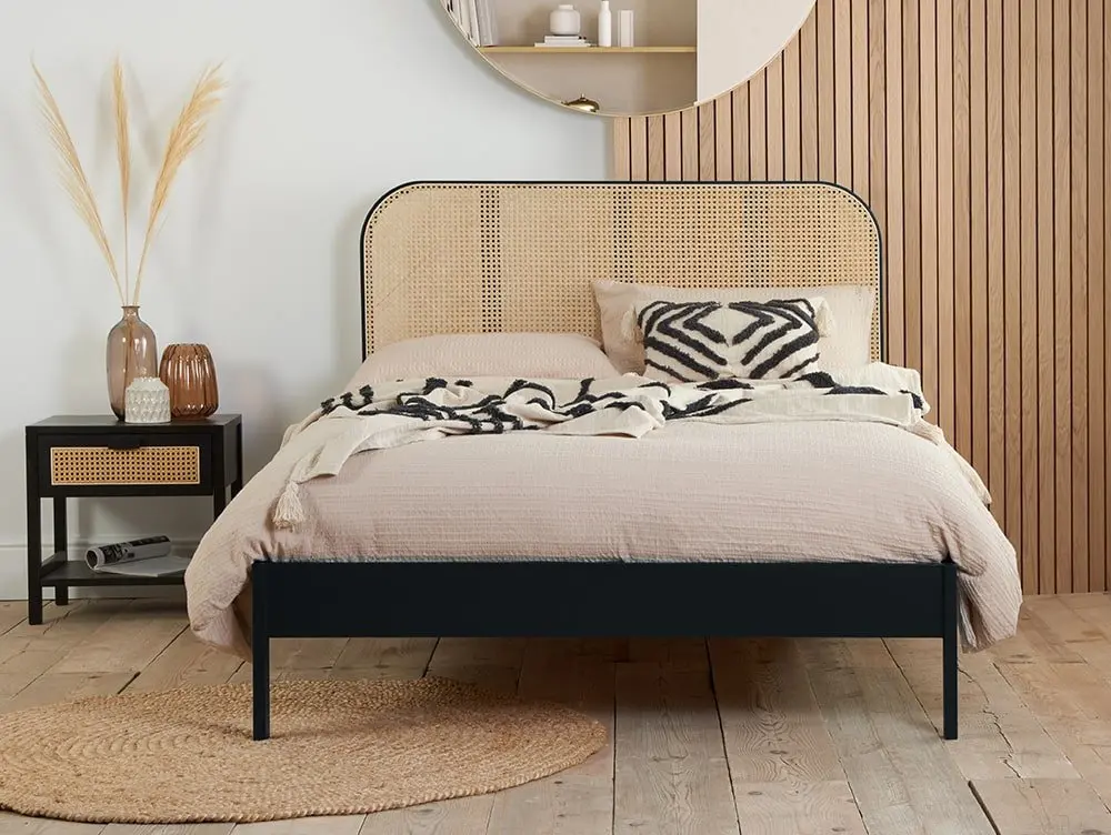 Birlea Furniture & Beds Birlea Margot 5ft King Size Rattan and Black Wooden Bed Frame