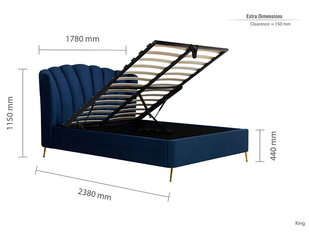 Birlea Furniture & Beds Birlea Lottie 5ft King Size Midnight Blue Fabric Ottoman Bed Frame