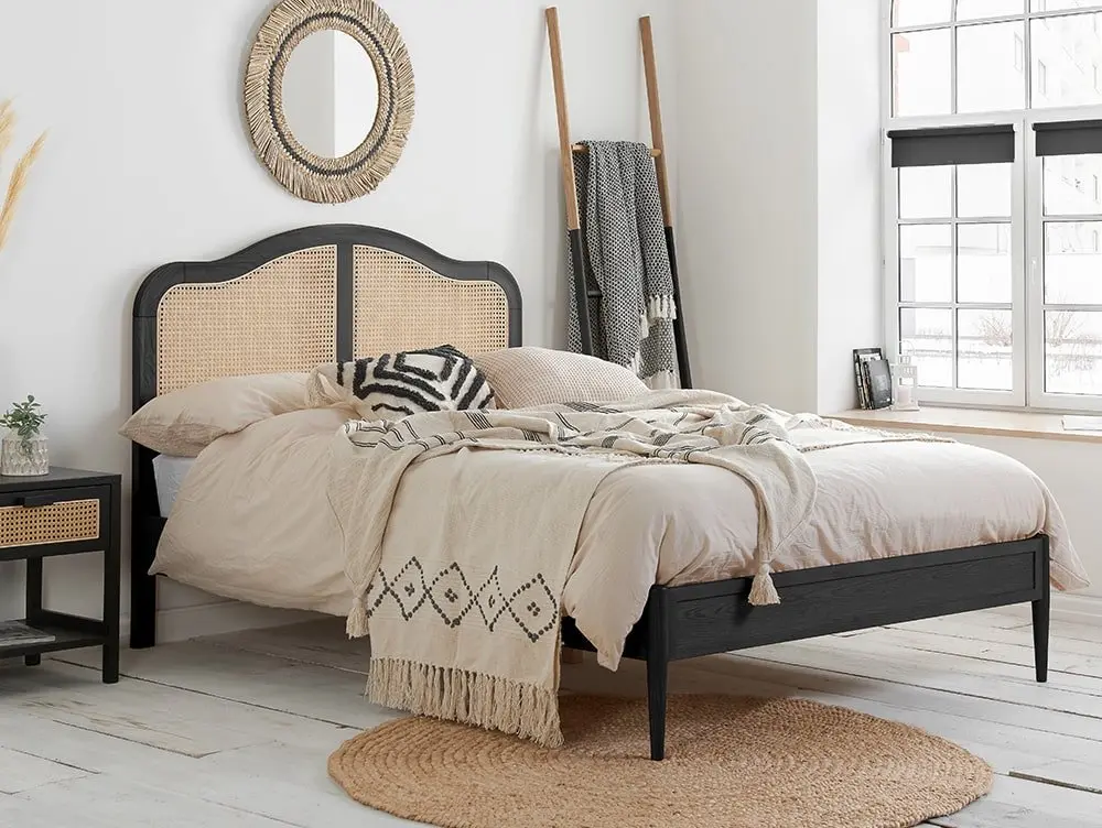 Birlea Furniture & Beds Birlea Leonie 4ft6 Double Rattan and Black Wooden Bed Frame