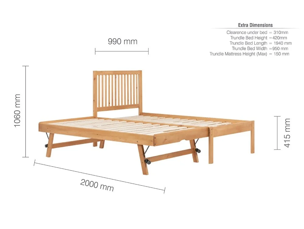 Birlea Furniture & Beds Birlea Buxton 3ft Single Honey Pine Wooden Guest Bed Frame