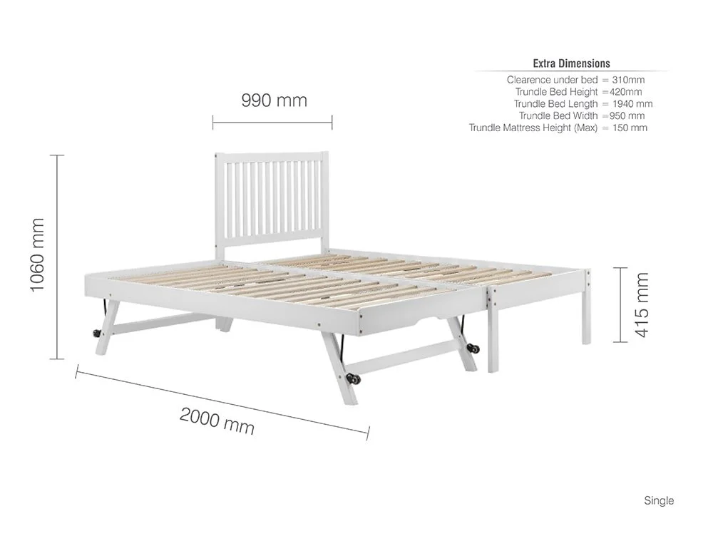 Birlea Furniture & Beds Birlea Buxton 3ft Single White Wooden Guest Bed Frame