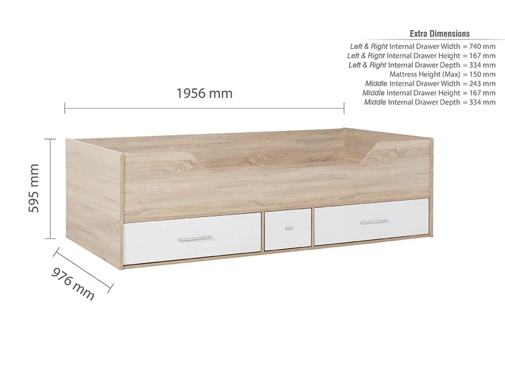 Birlea Birlea Camden White and Oak Effect Cabin Bed Frame