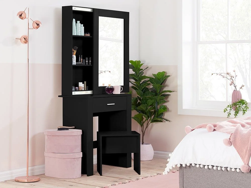 Birlea Birlea Evelyn Black 1 Drawer Storage Dressing Table and Stool
