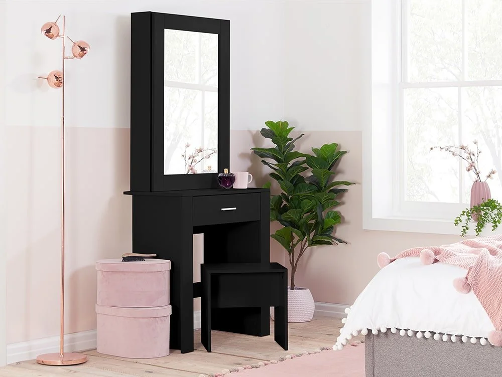 Birlea Birlea Evelyn Black 1 Drawer Storage Dressing Table and Stool