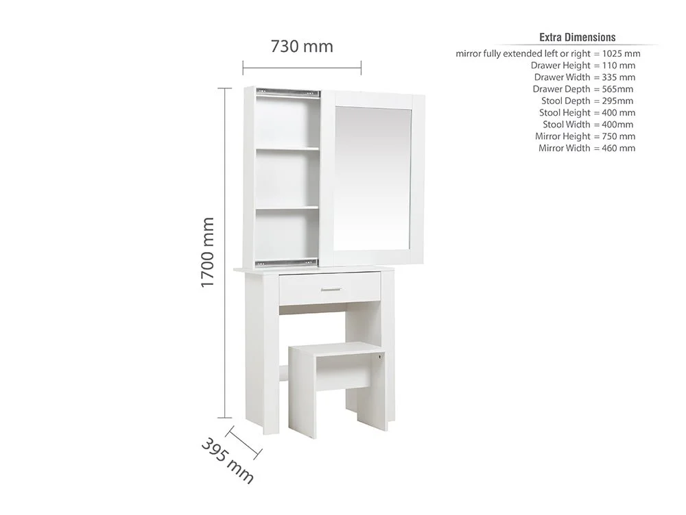 Birlea Birlea Evelyn White 1 Drawer Storage Dressing Table and Stool