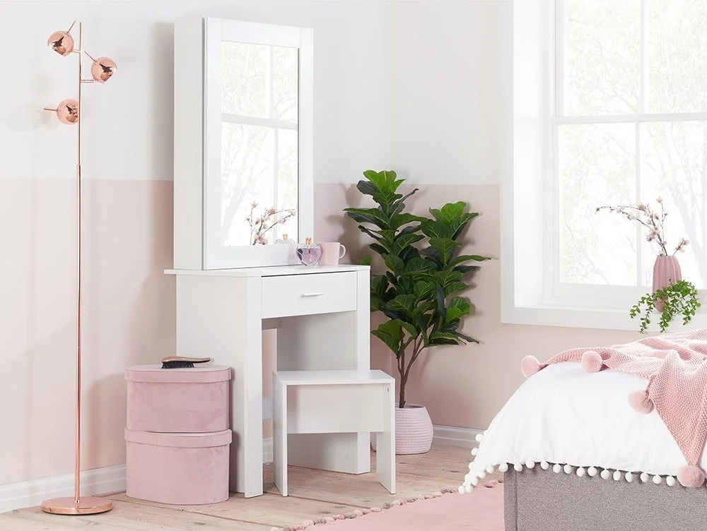 Birlea Birlea Evelyn White 1 Drawer Storage Dressing Table and Stool