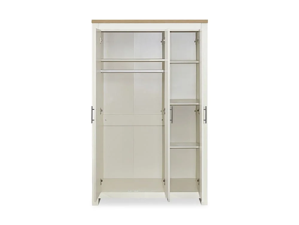 Birlea Furniture & Beds Birlea Highgate Cream and Oak 3 Door Mirrored Wardrobe