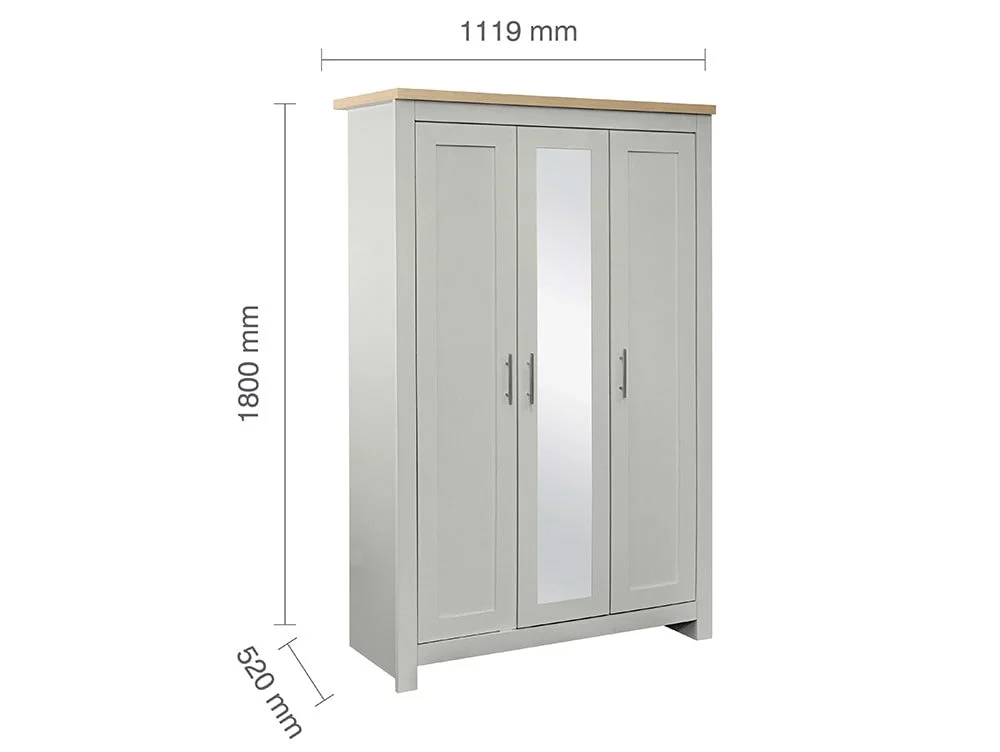 Birlea Birlea Highgate Grey and Oak 3 Door Mirrored Wardrobe